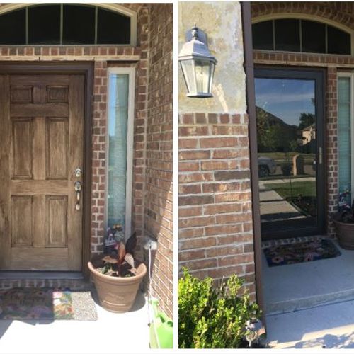 Before and after of a screen door assembly.
