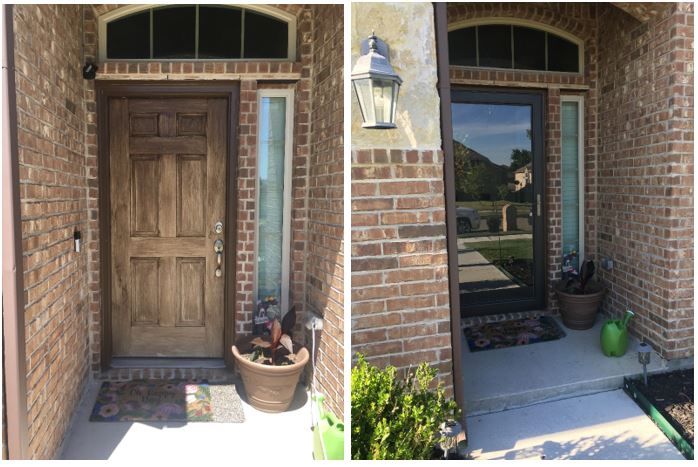 Before and after of a screen door assembly.