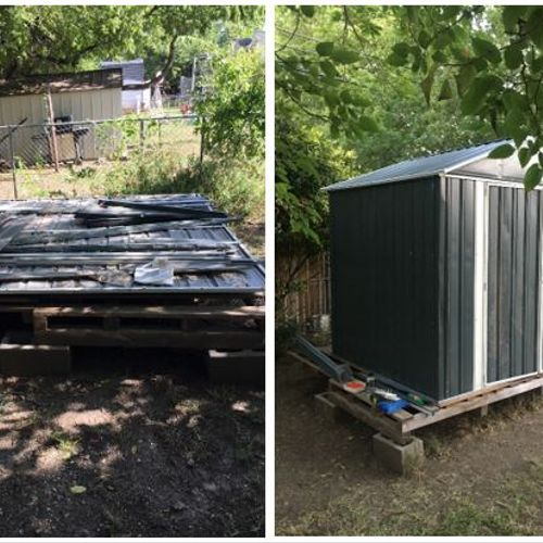 Before and after of a shed assembly.