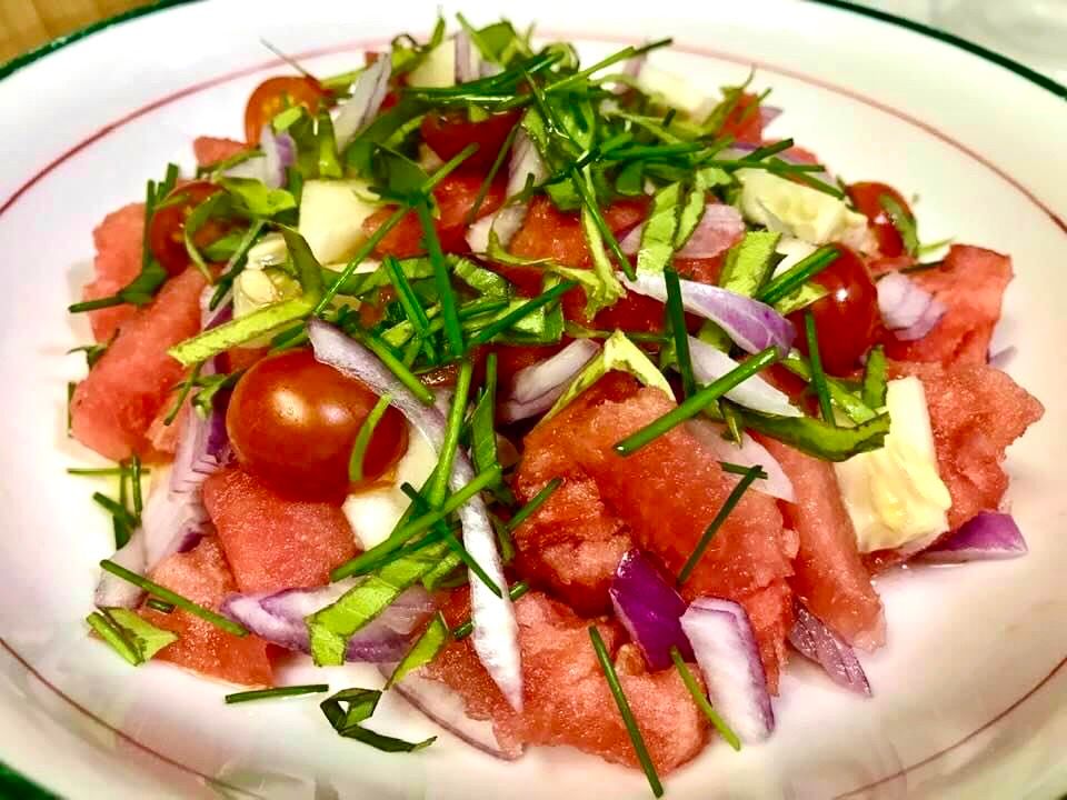 Fresh and local!  Watermelon tomato and cucumber s