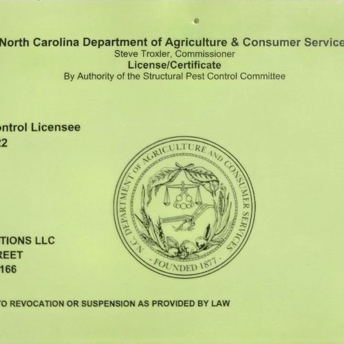 NC Structural Pest Control License