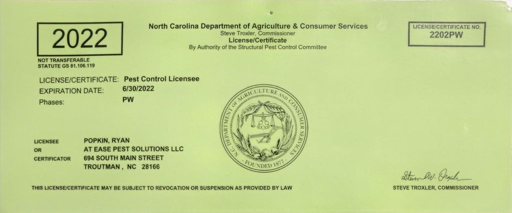 NC Structural Pest Control License
