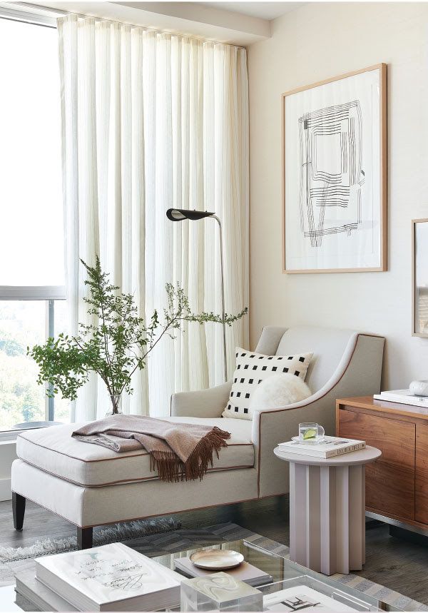 ripplefold sheers in a cozy reading nook