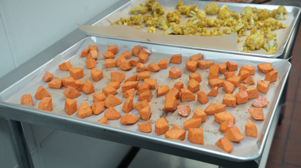 Prepping Sweet Potatoes and Cauliflower