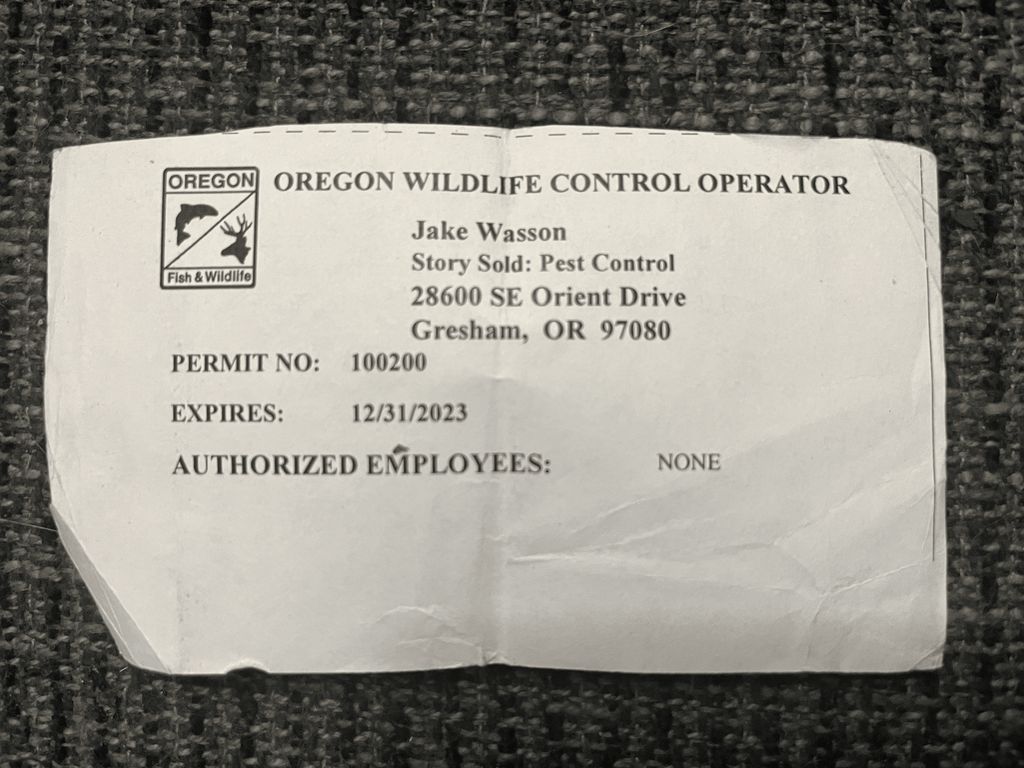 Oregon Wildlife Operator's License 