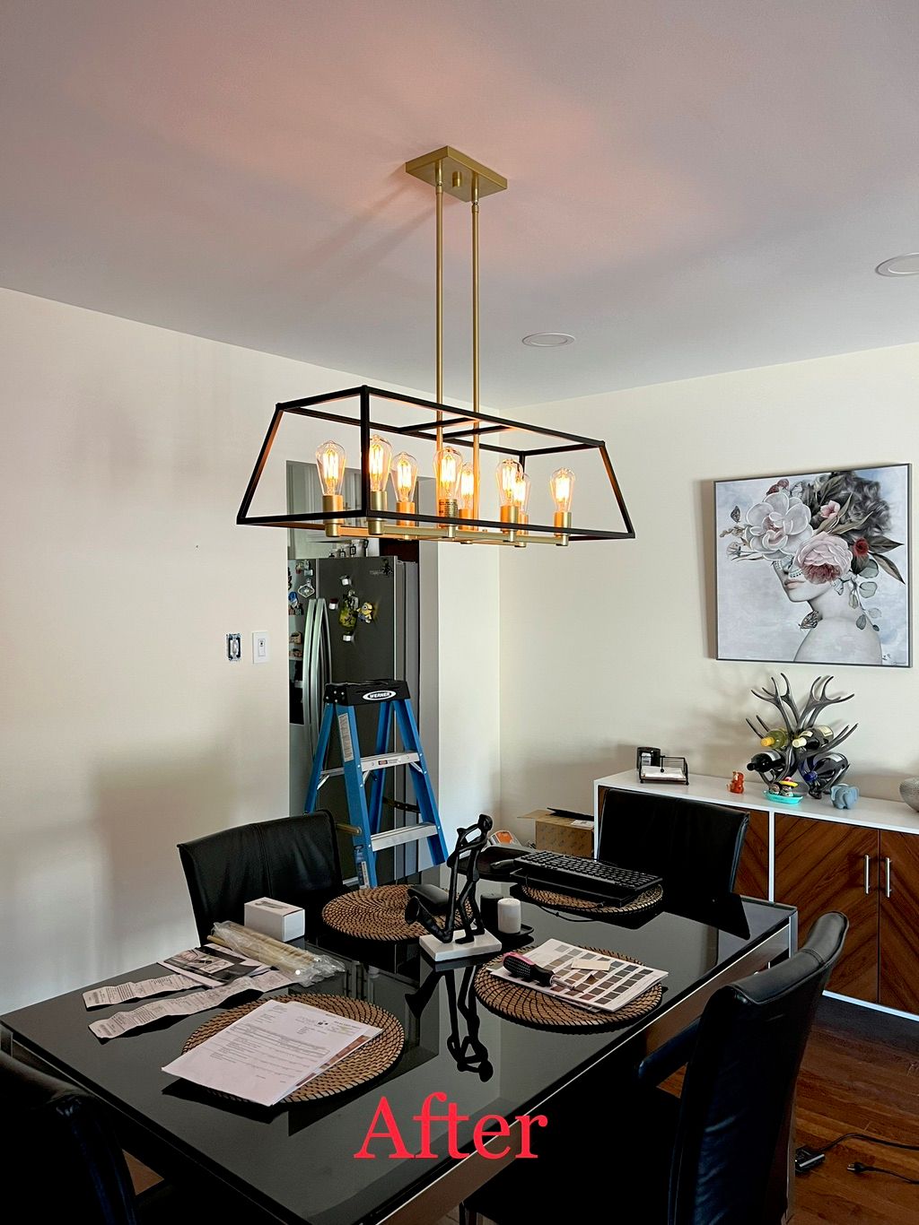 Moved chandelier to the center and added reassesse