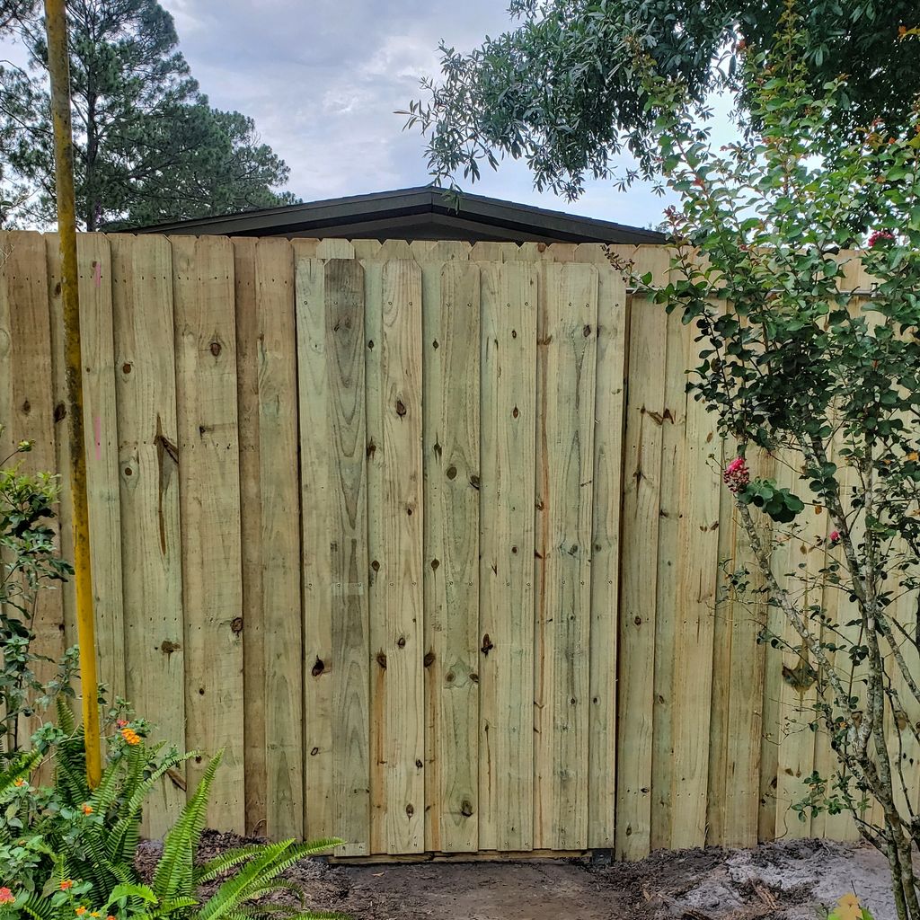 Barnyard Style Board on Board Gate on 8' Tall fenc