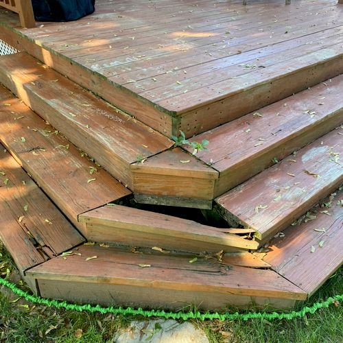 Had rotted out deck stairs. Roman called me back i