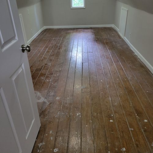 Dirty Hardwoods with paint build-up 
