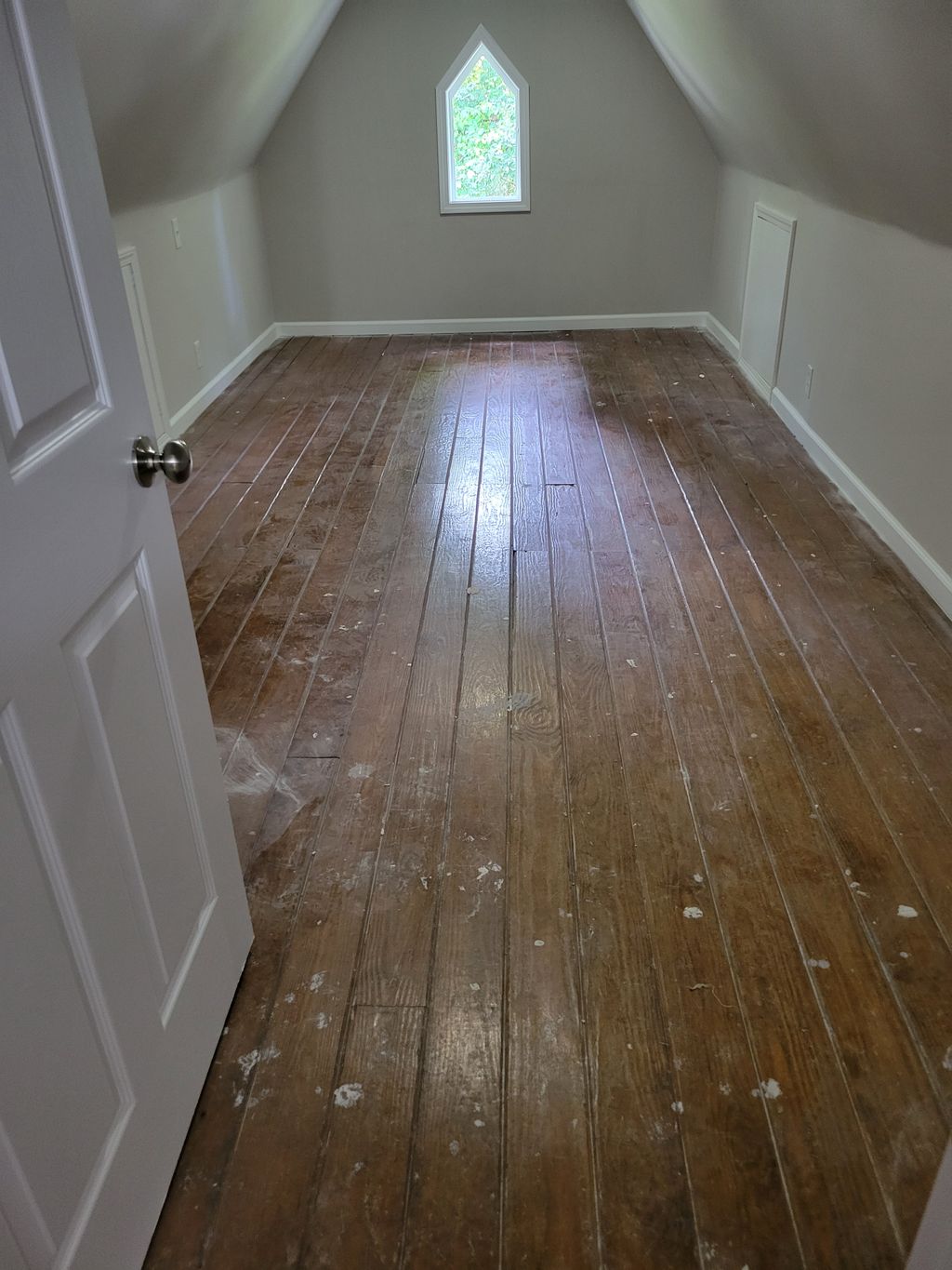 Dirty Hardwoods with paint build-up 