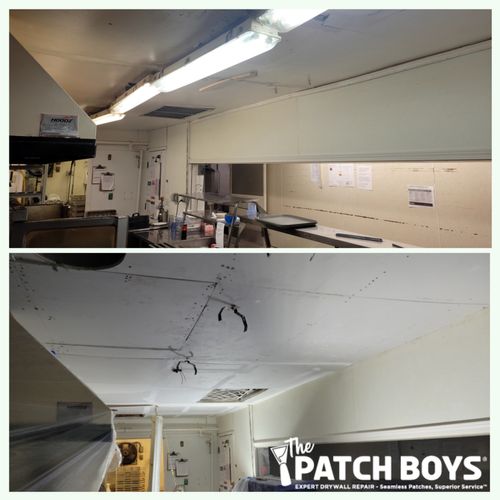 Commercial kitchen ceiling drywalled 