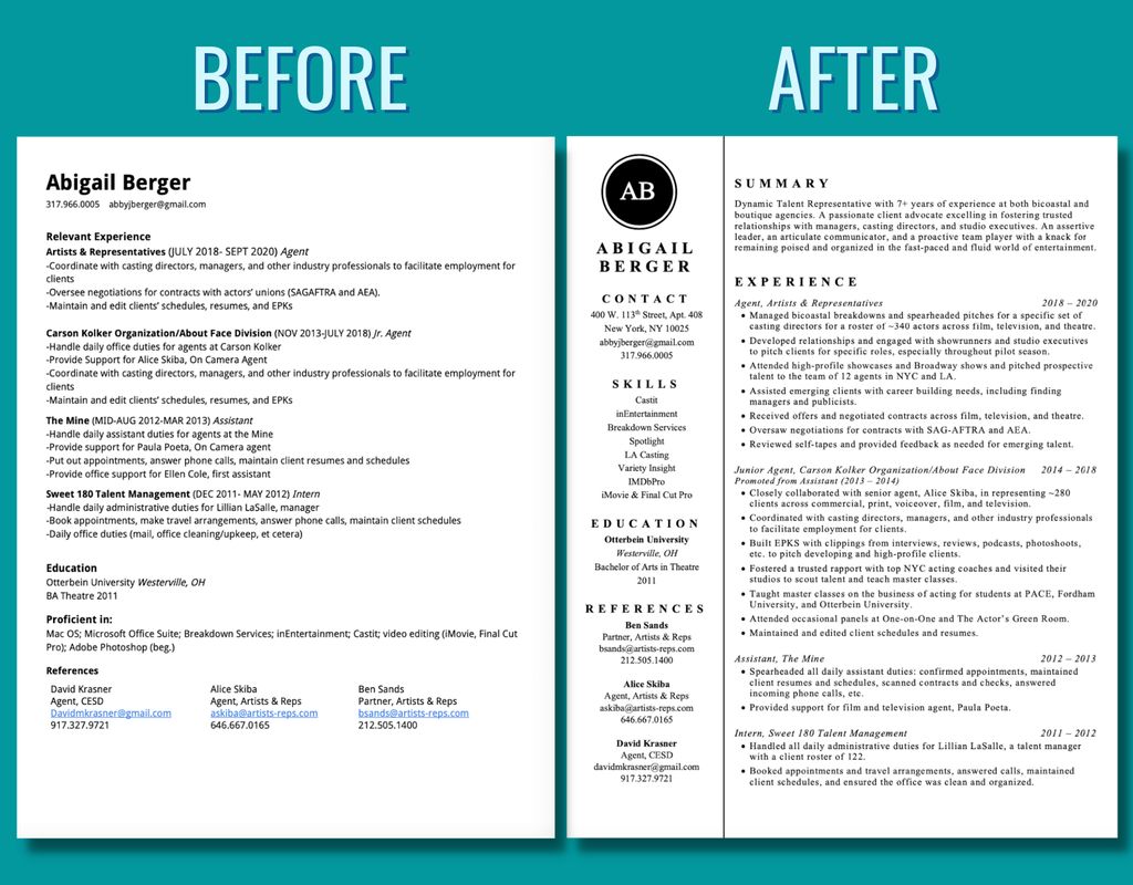 Before & After for a Resume Writing Project