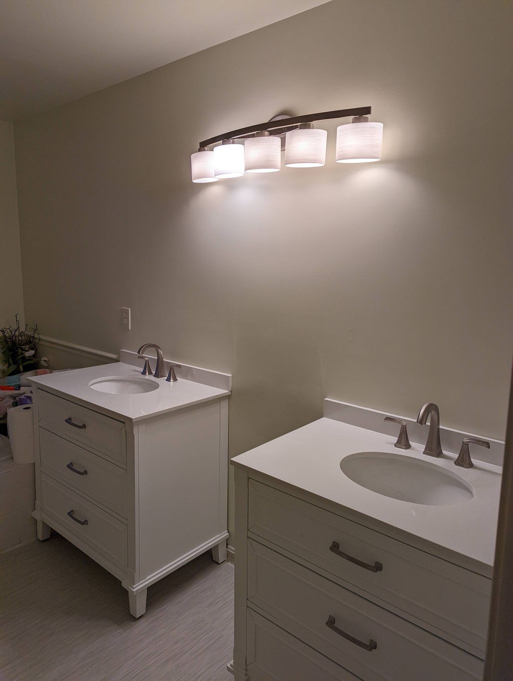 Bathroom remodeling. (Vanities, Light, Flooring, a