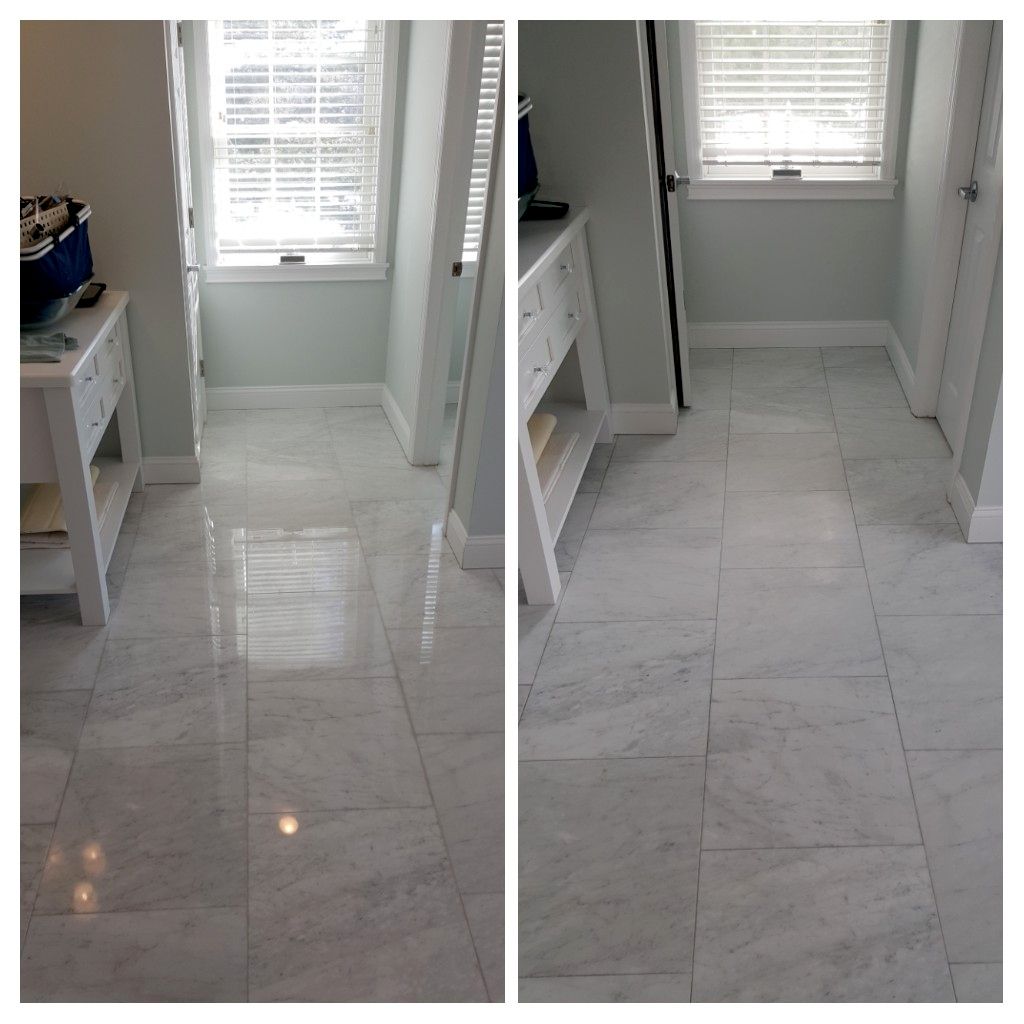 Before and after marble bathroom floor 