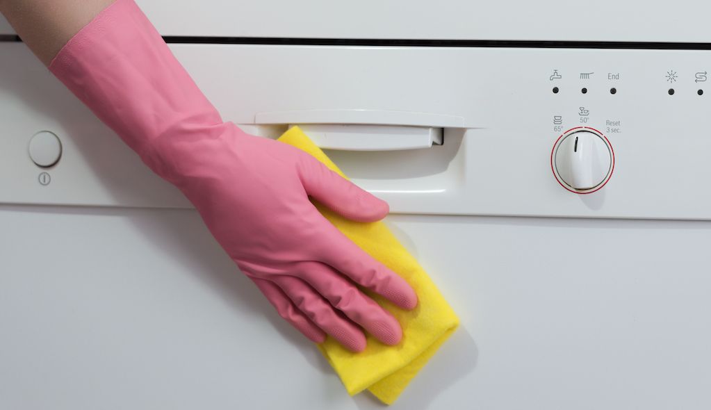 cleaning dishwasher door exterior