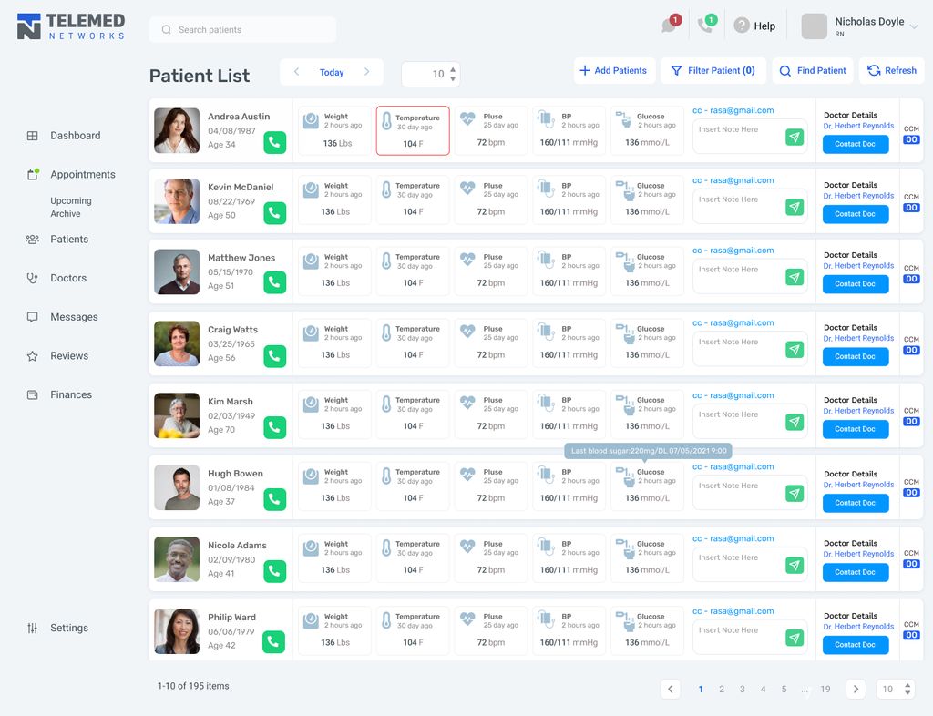 Remote Patient Mornitoring - Patient Listing 
