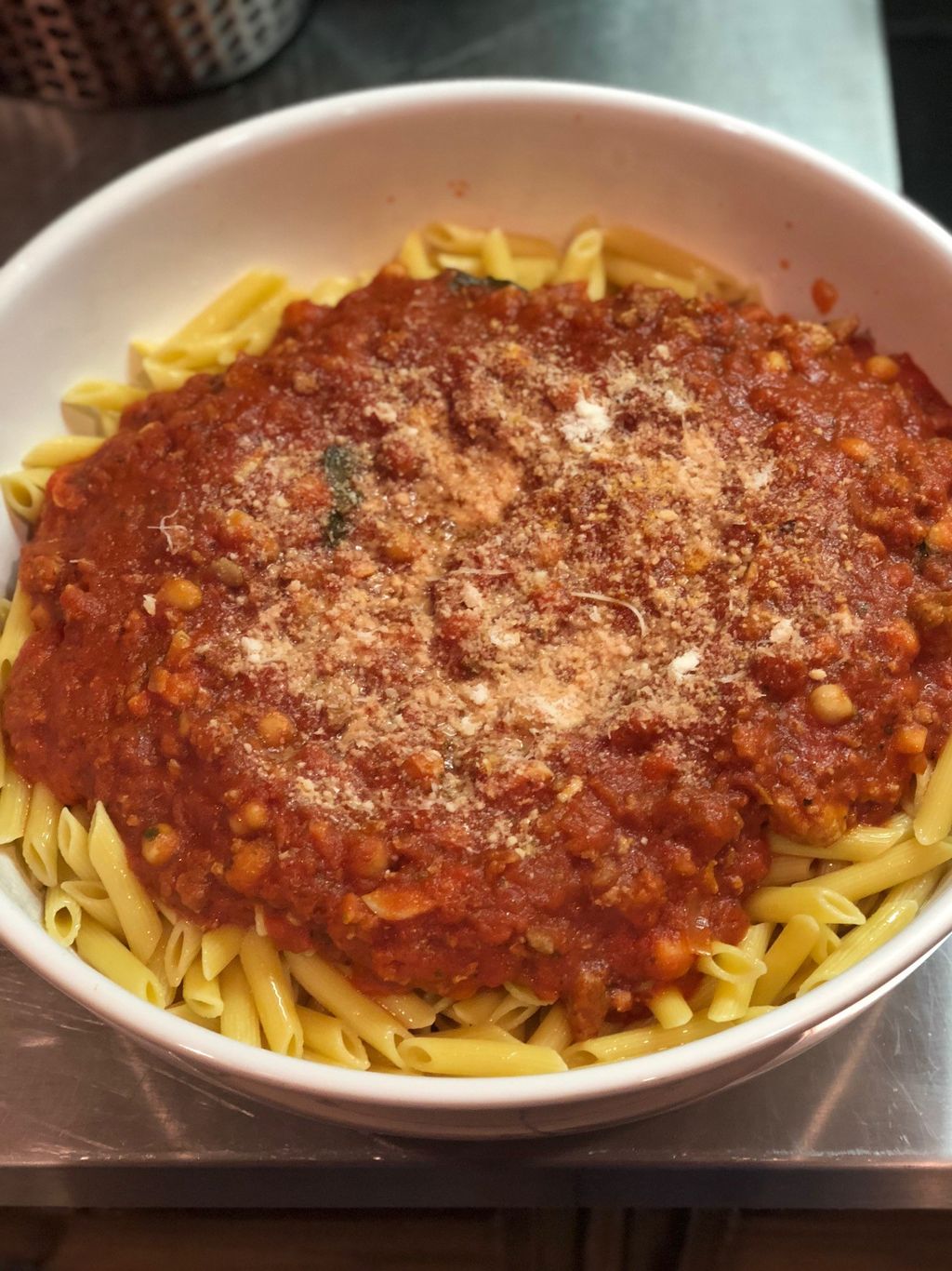 Penne with chick pea and marinara