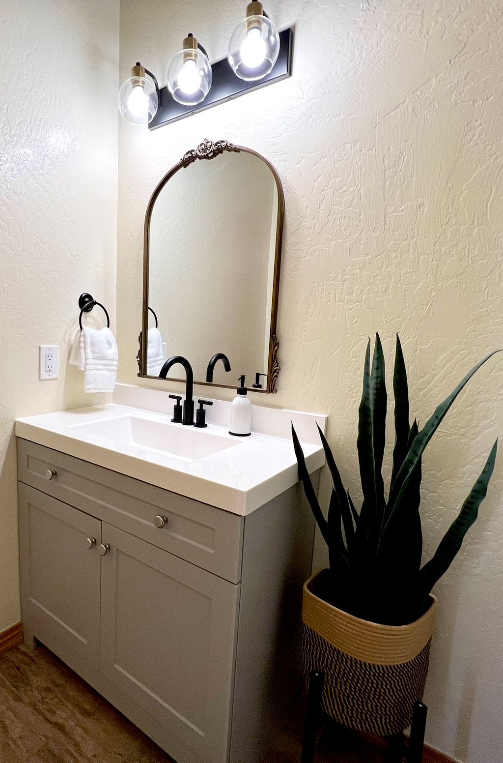 Vanity, mirror, faucet, lighting replacement 
