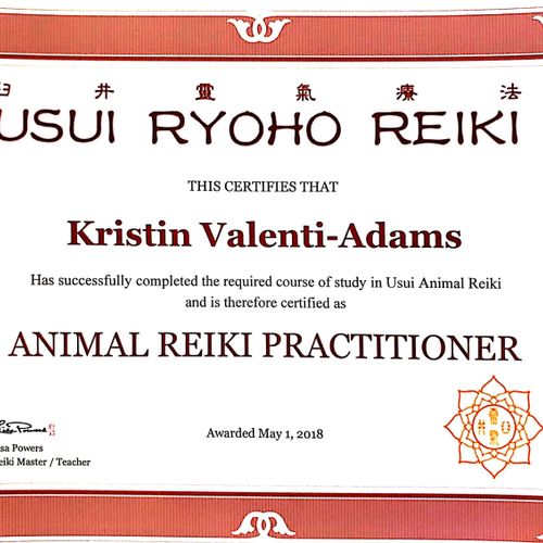 Animal Reiki Certificate