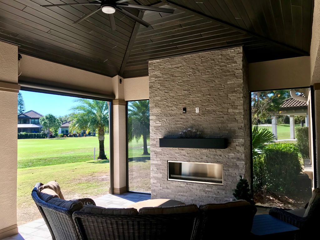Lanai addition with fireplace.
