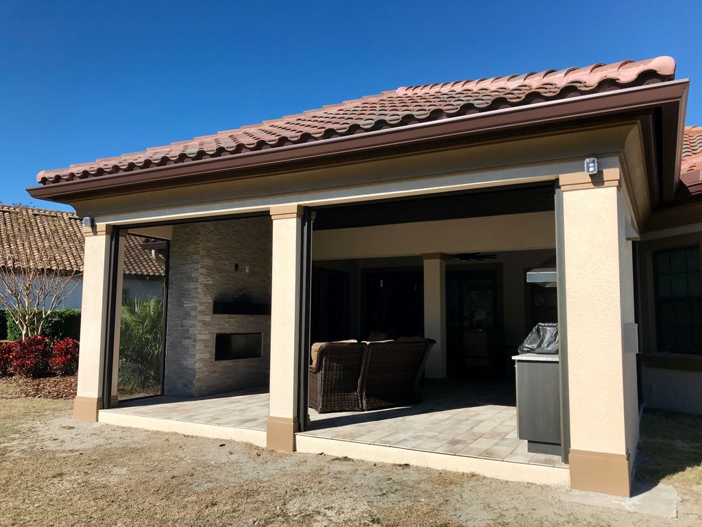 Lanai addition with fireplace.