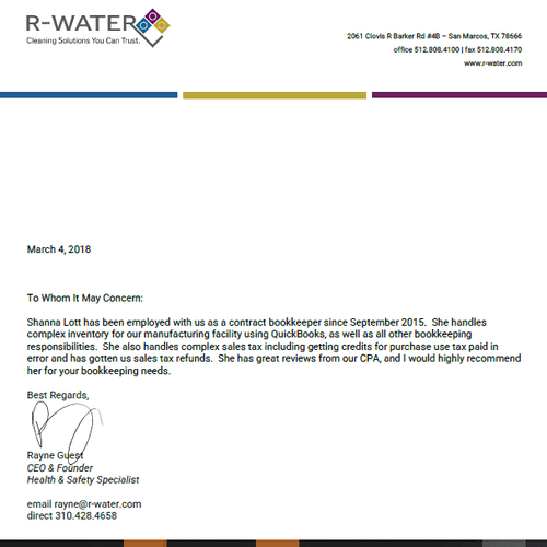 R-Water LLC Letter of Reference