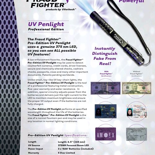 Fraud Fighter UV Penlight to guard against fake ID