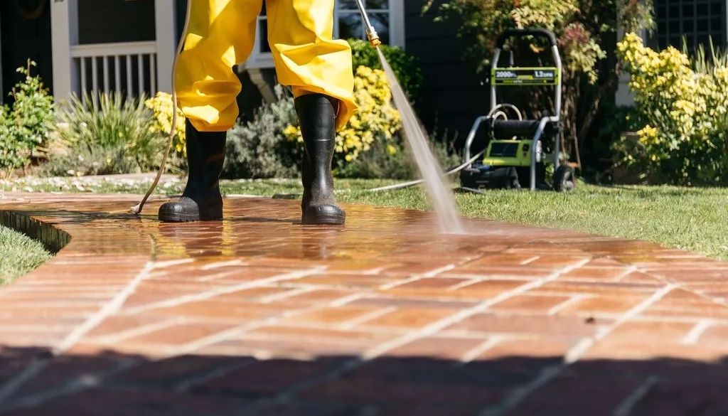 pressure washing walkway to boost curb appeal