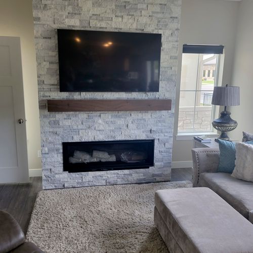 Hearth build w/ mantel and electric fireplace inse