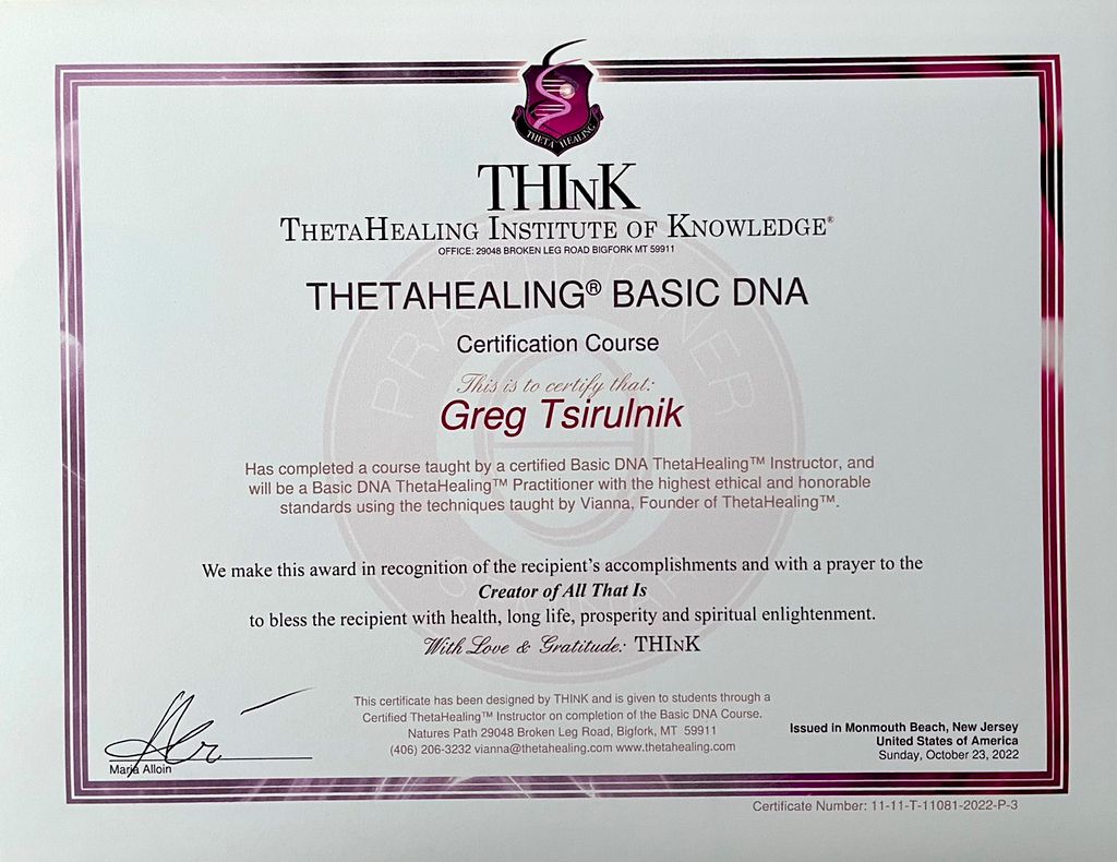 Certified Basic Theta Healing Practitioner