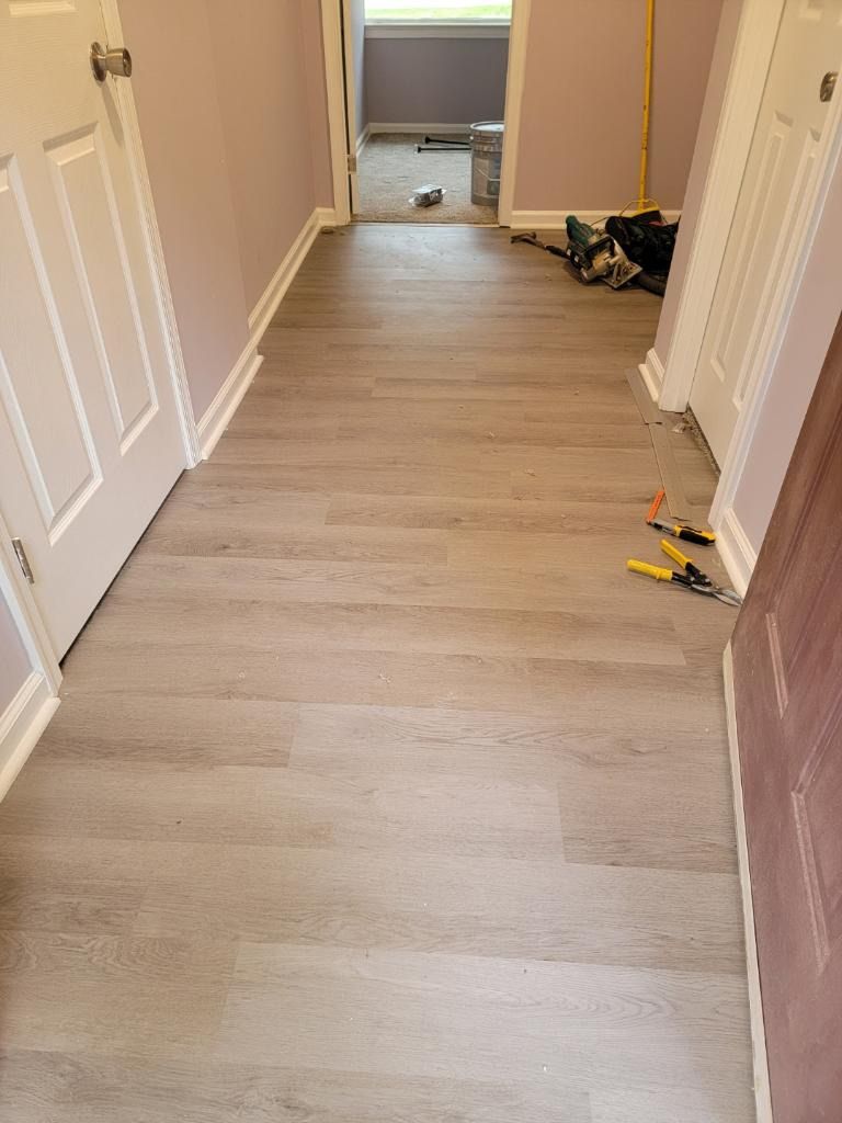 Laminate flooring installation in progress 