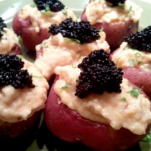 Twice baked potatoes with caviar