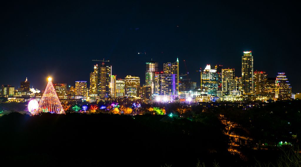 Austin, Texas holiday Christmas lights skyline