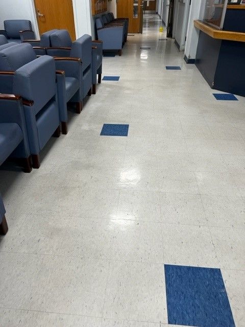 Before pic of the damaged white tiles
