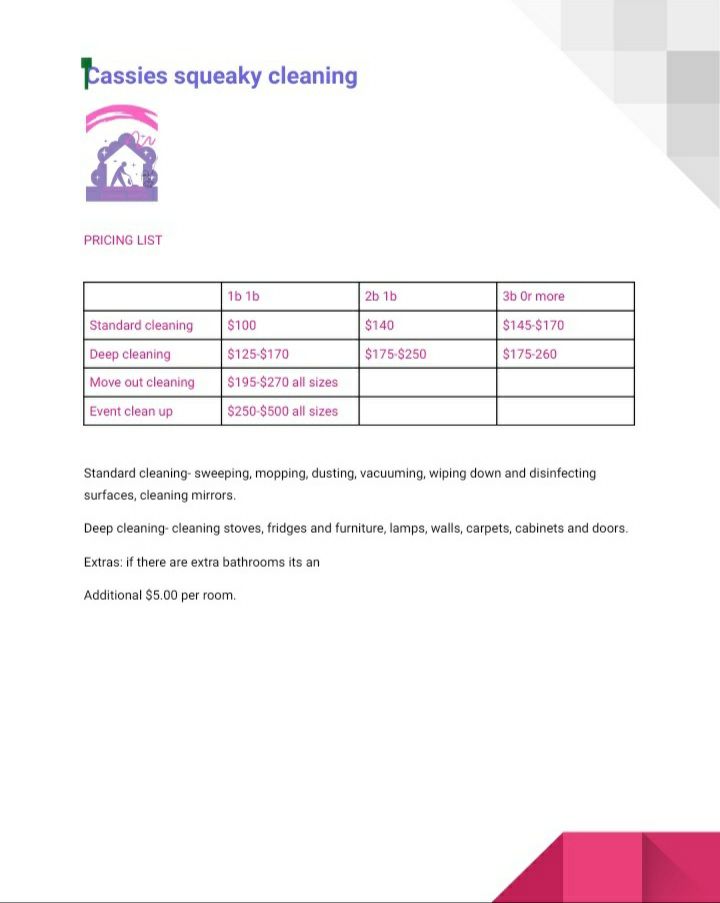pricing sheet 
