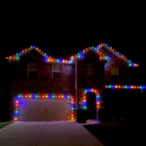 Our Christmas lights look so beautiful!! Jensen wo