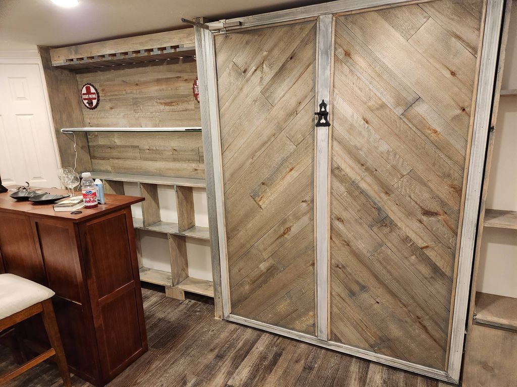custom built murphy bed and Adjoining bar shelves 