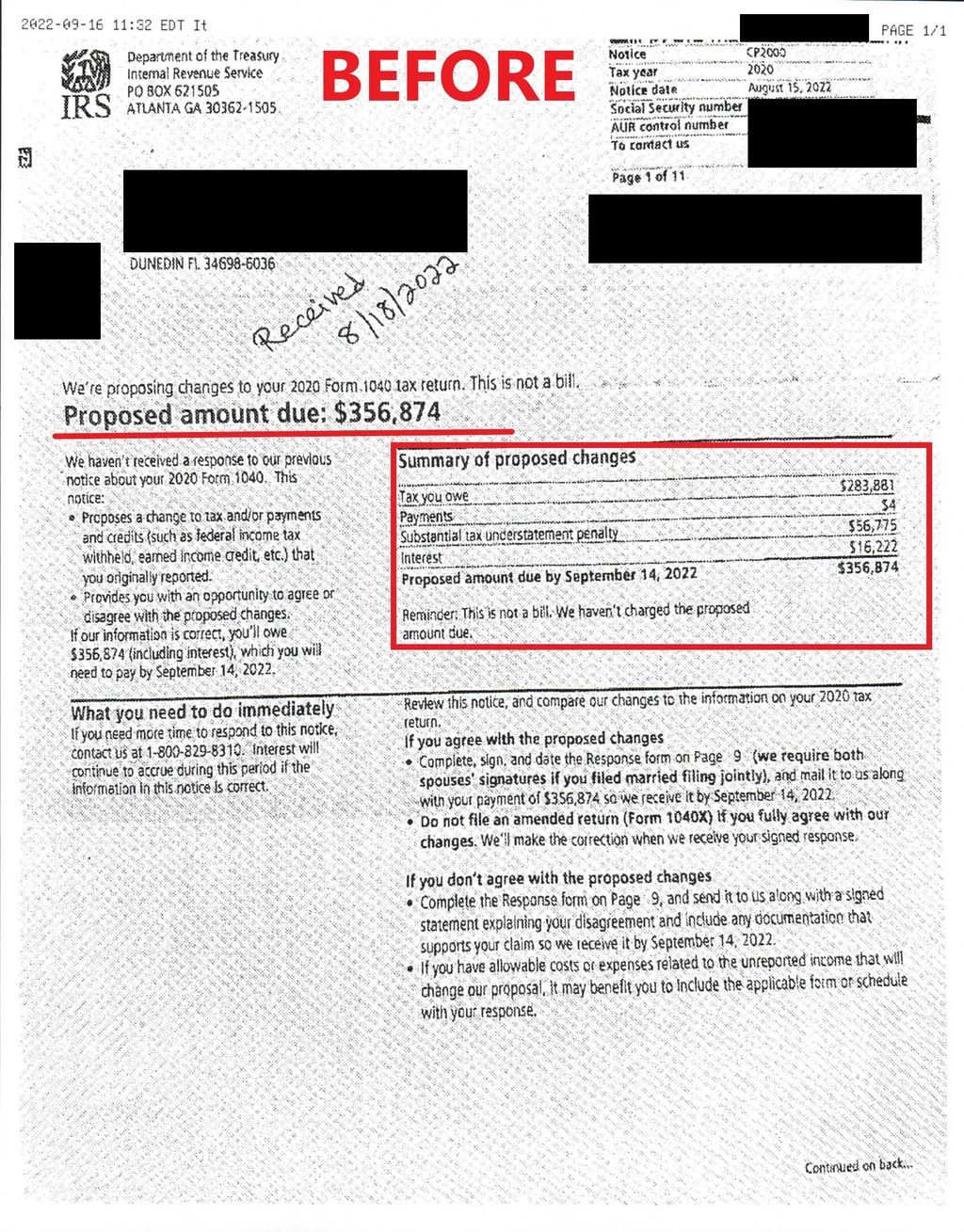Before Tax Resolution