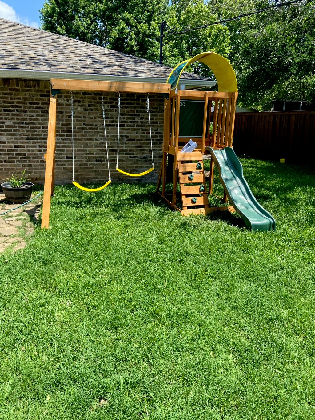 Assembled playground set. 