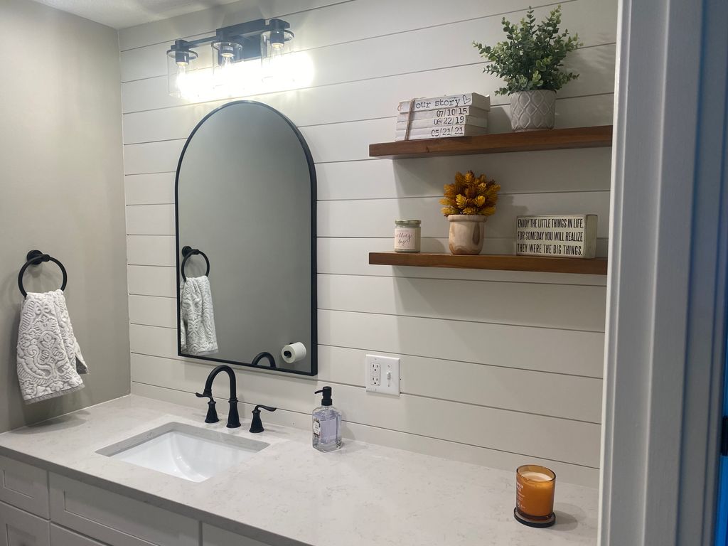 New 6" shiplap & vanity light install on this bath