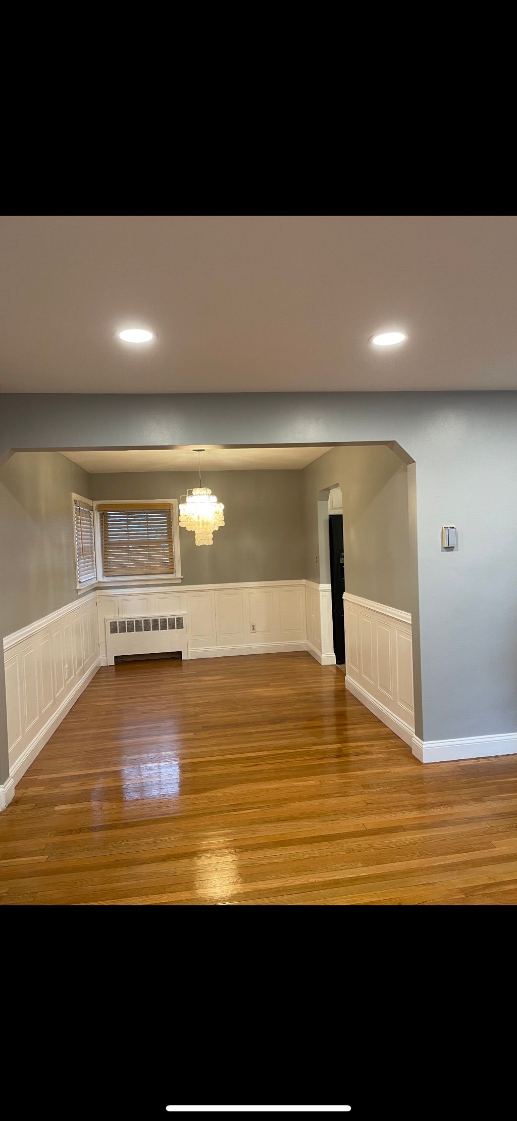 Recessed lights installed paint trim and blinds 