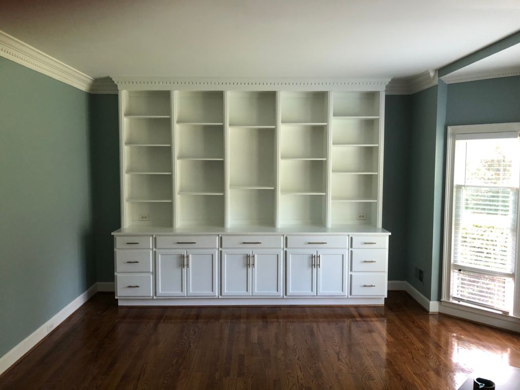 Build and install of a built-in bookshelf and coun