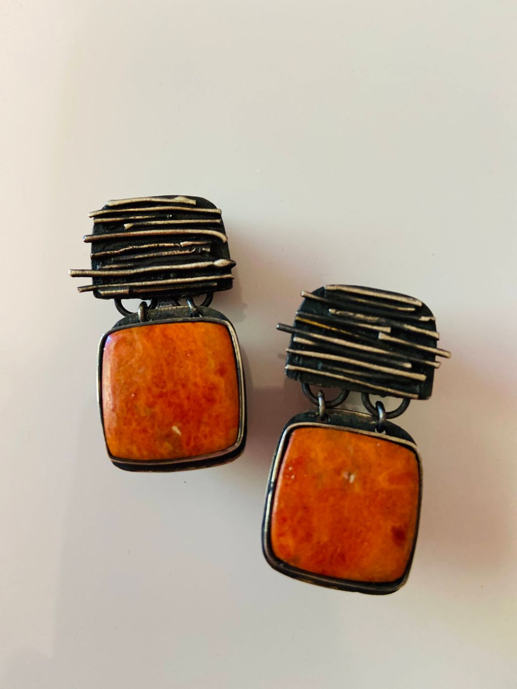 Handmade 925 Sterling Silver Oxidized Orange Fossi