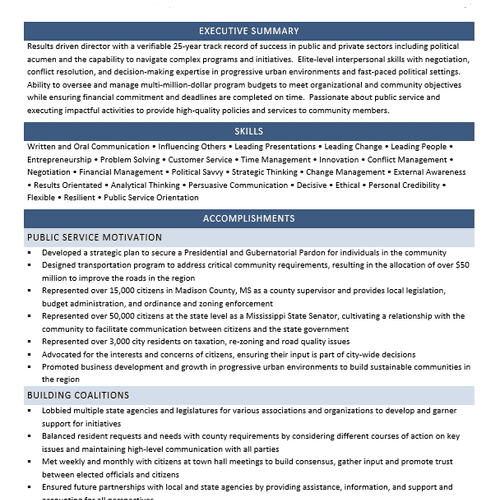 Client resume example. All personal contact detail