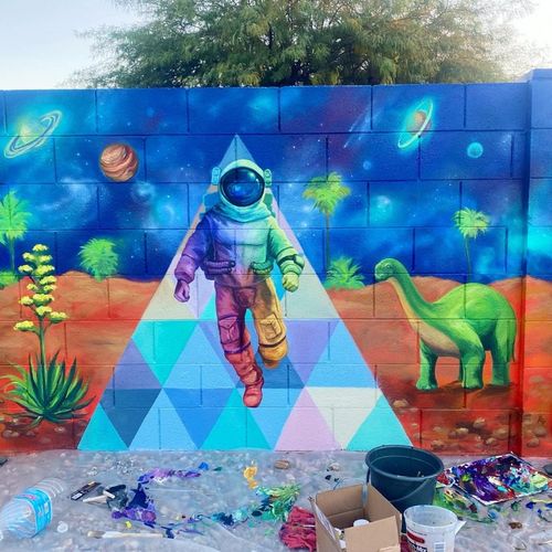 Backyard astronaut/space mural