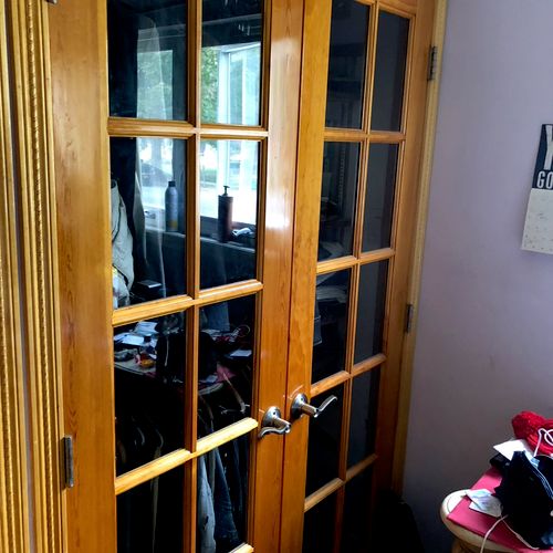 French door closet that was polyurethaned