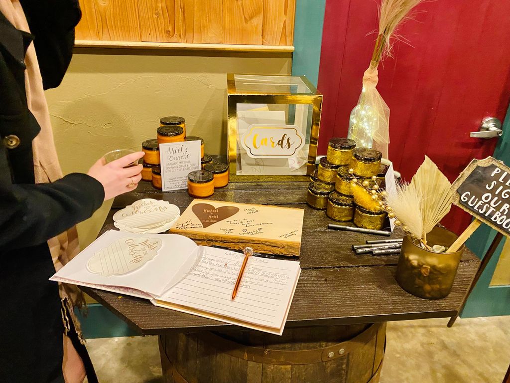signing table at reception used as party favors