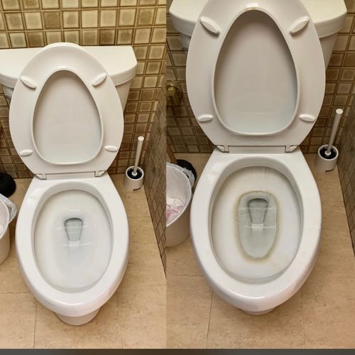 Before and after deep cleaning of toilet bowl and 