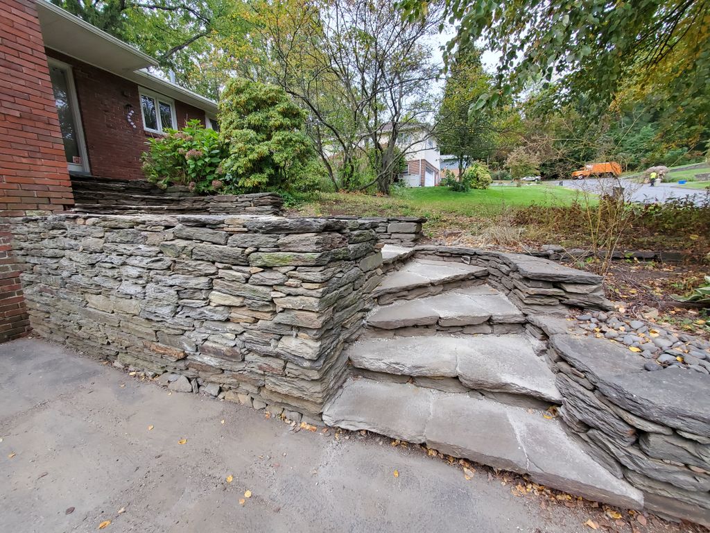 Finished dry stack stone wall and stairs