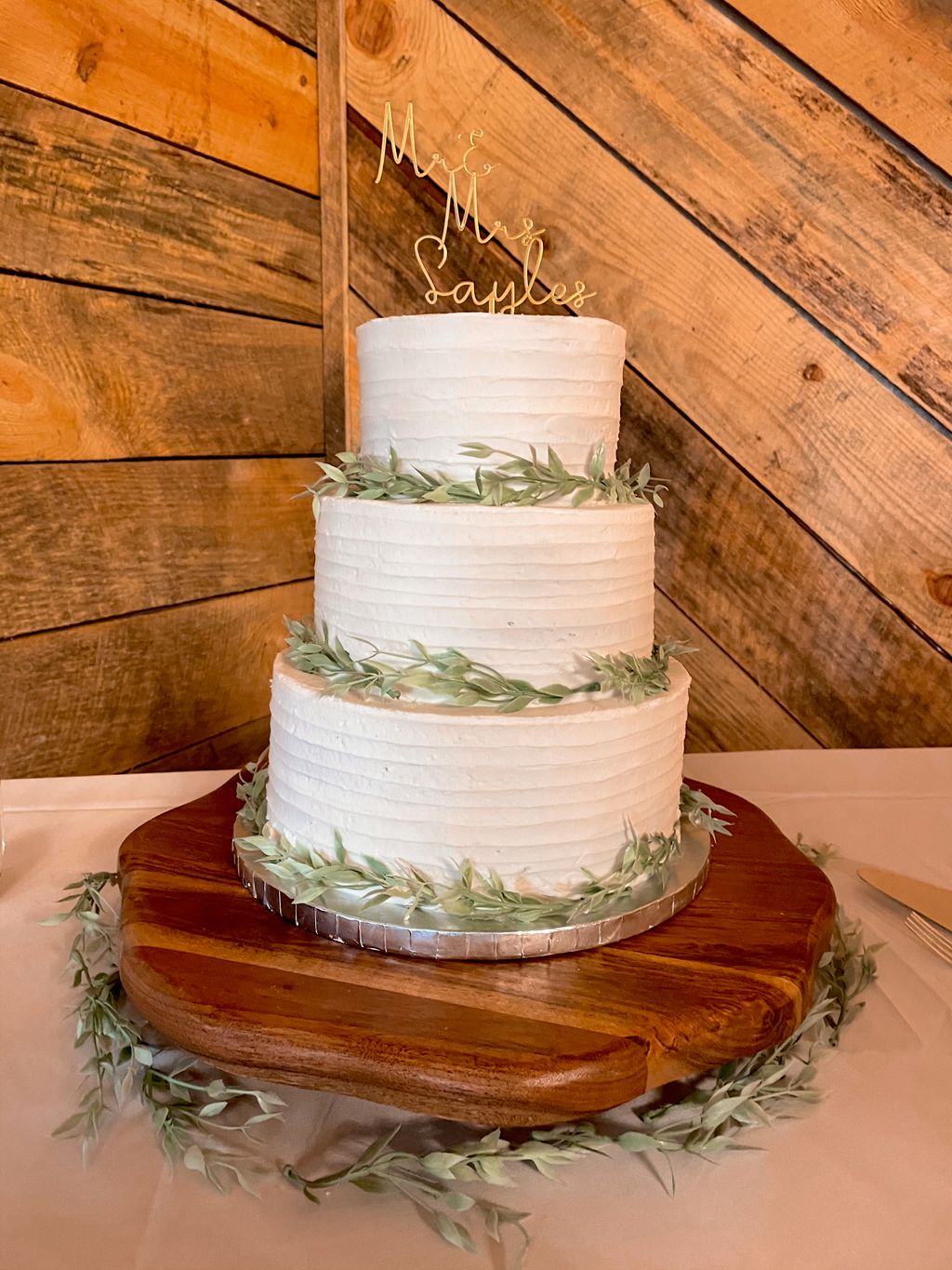 Simple greenery wedding Cake by Artful Cakery by J